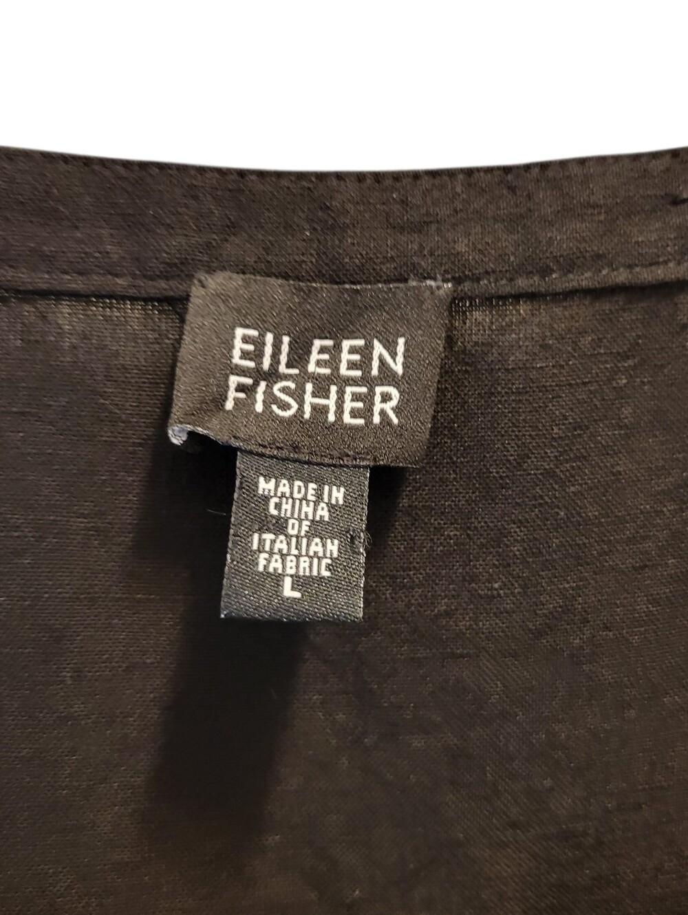 Eileen Fisher Black Button Down Shirt Linen Viscose blend Italian Fabric Large - Picture 3 of 6